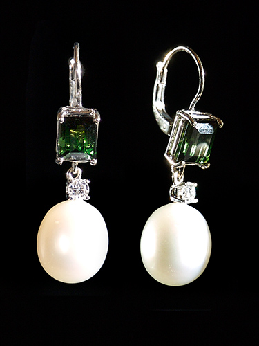 Arido 18k white gold tourmaline pearl diamond earrings